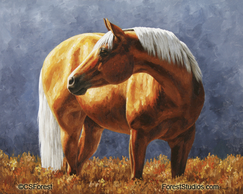 Oil painting of palomino quarter horse by equine artist Crista Forest, ForestStudios.com. Fine Art Prints available