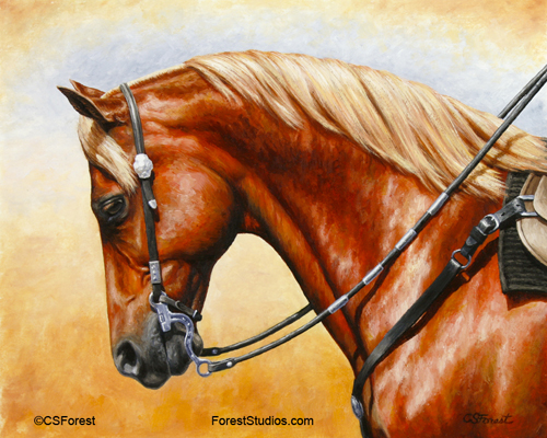 Oil painting of sorrel quarter horse by equine artist Crista Forest, ForestStudios.com. Fine Art Prints available