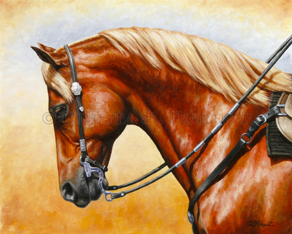 Oil painting of sorrel quarter horse by equine artist Crista Forest, ForestStudios.com. Fine Art Prints available